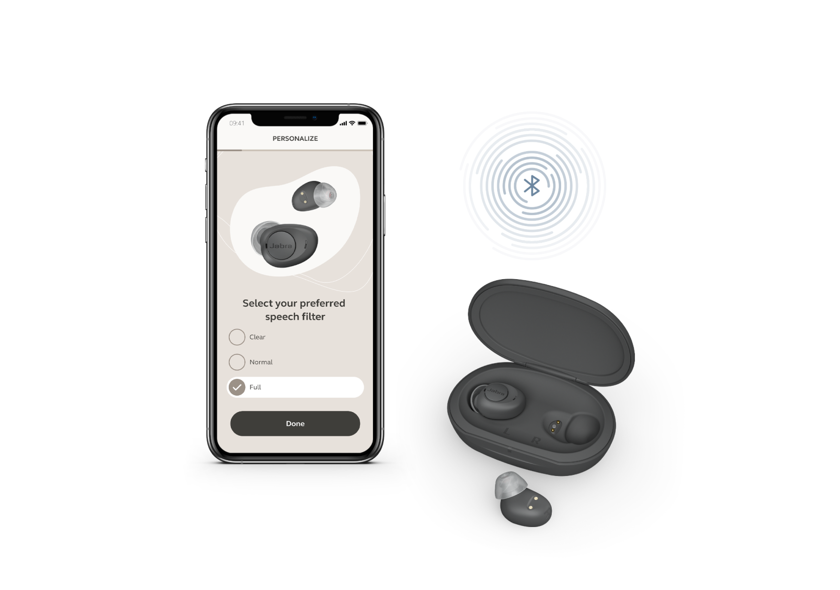 Jabra - Enhance Plus Self-Fitting OTC Hearing Aids with iPhone Streaming for Music & Calls - Dark Grey